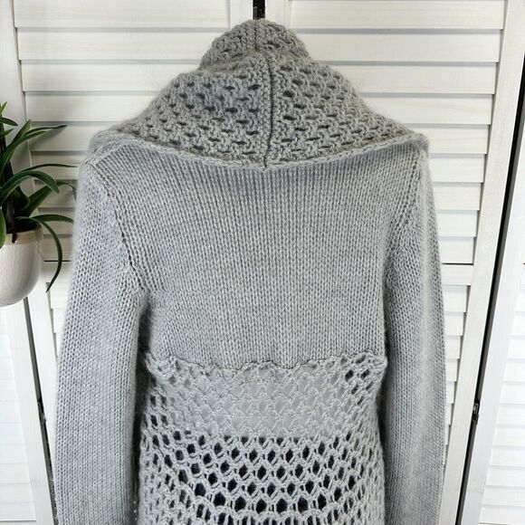 Anthropologie Elsamanda Italy Gray Open Knit Cardigan Sweater Mohair Wool Size L - Picture 5 of 9